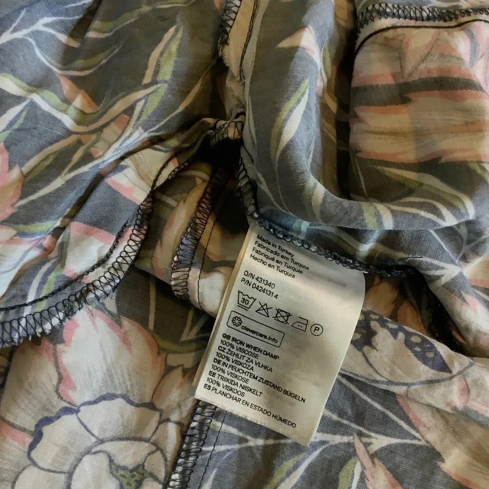 H&M Floral Kimono Duster Longline Open Front Maxi‎ Cardigan Navy Pink Size 12